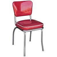Richardson Seating Glitter Sparkle Retro Chrome Kitchen Chair with 2" Box Seat, Red