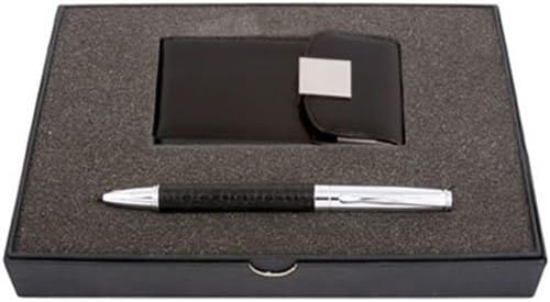 Black Card Holder with Leather Ballpoint Pen Set