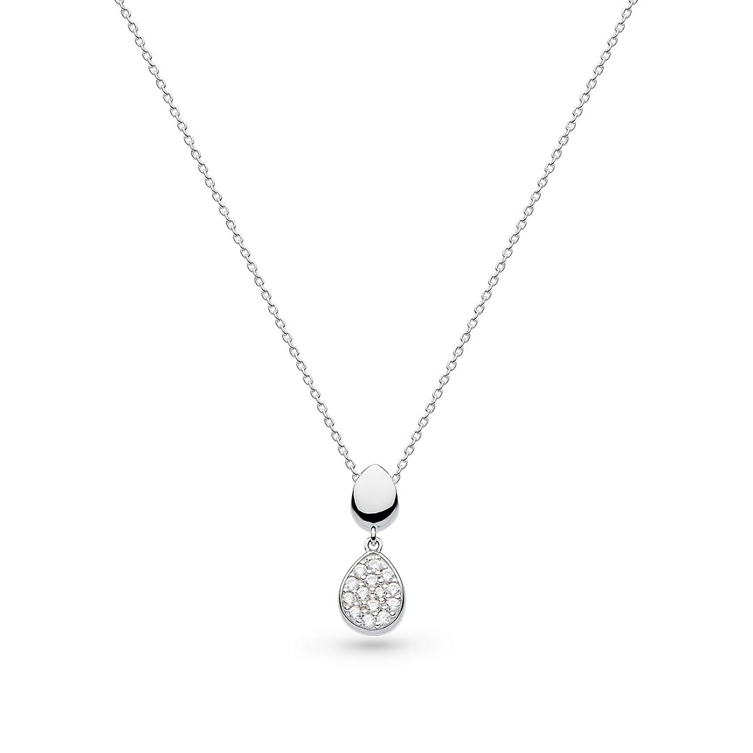 Kit Heath Coast Pebble Glisten Pavé Necklace – Sterling Silver & Rhodium Plate, Double-Link Pebble Design, Sparkling Pavé Cubic Zirconia.