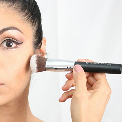 Synthetic Blush and Bronzer Brush: Angled Kabuki Makeup Brush for Face Contouring and Highlighting with Creams and Powders