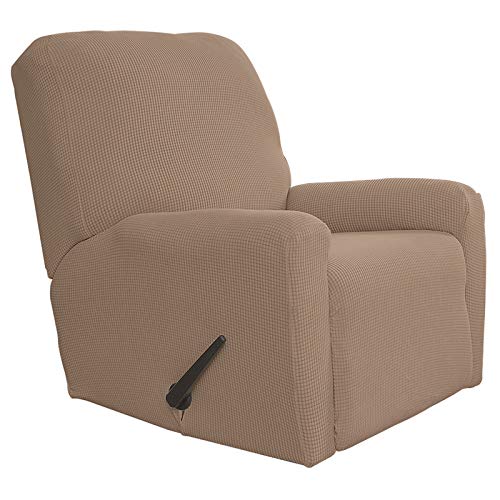Easy-Going Recliner Stretch Sofa Slipcover Sofa Cover 4-Pieces Furniture Protector Couch Soft with Elastic Bottom Spandex Jacquard Fabric Small Checks(Recliner,Camel)