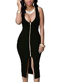 YMING Womens Zip-Front Bodycon Sleeveless Party Plus Size Dress,Black,XL