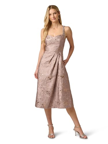 Adrianna Papell Women's Metallic Jacquard Midi Dress, Candied Ginger, 12 at Amazon