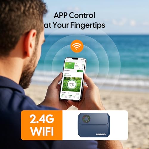 Inkbird IIC-401 4-Zone WiFi Irrigation Control Unit, Automatic WiFi Irrigation Programmer for Garden, 16 Programs, Integrated Non-Volatile Memory, Support Manual Mode and Rain Sensor