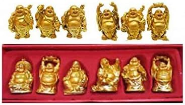 odishabazar Vastu Feng Shui Golden Set Of Laughing Buddha 6 Pc Set Small