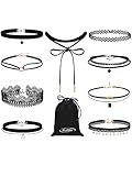 Mudder Black Choker Set Velvet Choker Necklace Lace Tattoo Choker Tassel Women Necklace, 9 Pieces