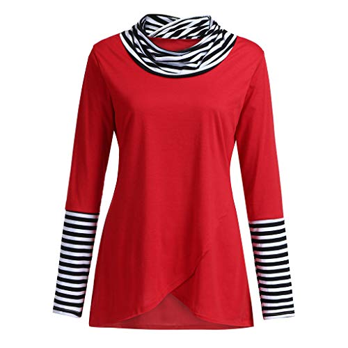 Womens Patchwork Tops Duseedik Stripes Cowl Neck Solid Long Sleeve Casual Layered A-Line Tops