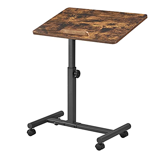 VASAGLE Adjustable Overbed Table, Tilting Top End Table, TV Tray with 2 Lockable Rolling Wheels, Home Use, for Living Room, Bedroom, Home Office, Rustic Brown and Black ULET226B01