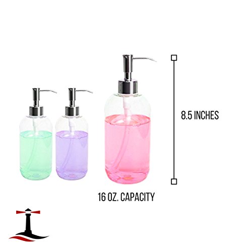 (3 Pack) 16 Oz. Soap Dispenser Bottles Clear Plastic Countertop Lotion