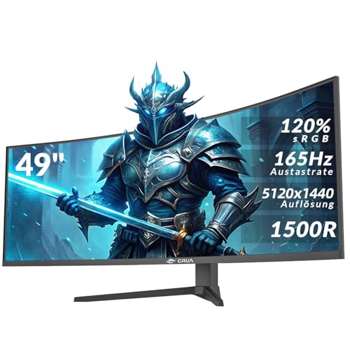 CRUA 49" Curved Gaming-Monitor | DQHD (5120 x 1440), 144 Hz/165 Hz, 1500R, 32:9, AMD FreeSync, 120% sRGB, höhenverstellbarer Ultra-Breitbildmonitor, H