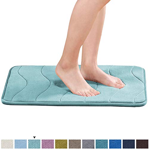Premium Memory Foam 17x24 inch Machine Washable Bath Rugs Set for Bathroom/Kitchen Dry Fast Water Absorbent Rugs Absorbent Soft Microfibers Bathroom Rug Non-Slip Bath Rugs - Aqua Green