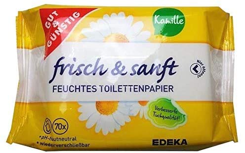 Gut & Günstig 8 Pack (560 vellen) vochtig toiletpapier 4-pack kamille & 4-pack Sensitiv - Afbeelding 3