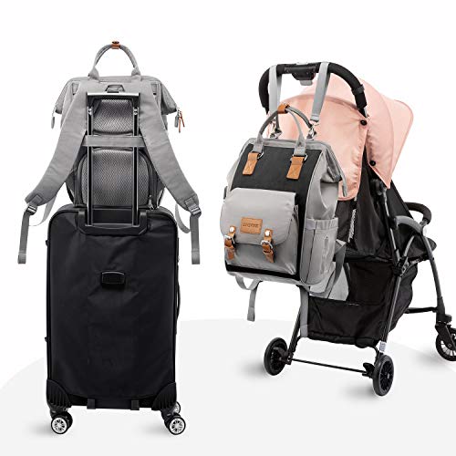 Baby Wickelrucksack Wickeltasche, LOVEVOOK Wasserdicht Babytaschen für Mama, Babyrucksack Groß mit Zwischenschichtbrett USB Ladeanschluss, Mamatasche Baby Bag für Mom Kinderwagen Schwarz Grau