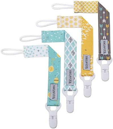 Pacifier Clips - 4 Pack - Unique Gender Neutral Designs - Pacifier /Teething Ring Holder - Great Baby Shower Gift