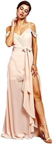 Soieblu Blush Open Shoulder Side Slit Sweetheart Maxi Dress, Large Pink