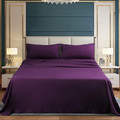 Abakan Queen Bed Sheet Set 4 Piece Super Soft Brushed Microfiber 1800 Thread Count Hotel Luxury Egyptian Sheet Breathable, Wrinkle, Fade Resistant Deep Pocket Bedding Sheet Set (Queen, Purple)