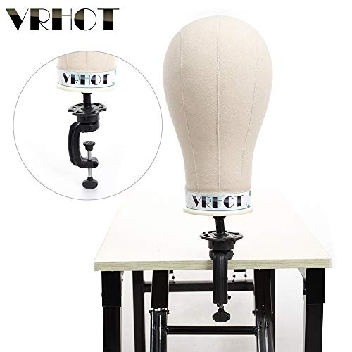 VRHOT 23 inch Canvas Block Head Mannequin Afro Wig Head Set with Stand Display Styling Head for Making Wigs Women (Gifts : C Clamp Stand+ T Pins + Wig Cap+ Clips) (23 inch) - Thumbnail 6