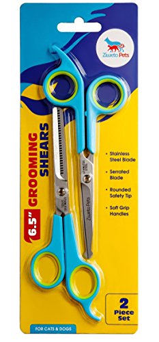ZIWETO-PETS-Premium-Quality-Grooming-Scissors-Set-for-Dog-and-Cats-2-Piece-Set-Incudes-Cutting-Shear-and-Thinning-Shear-65-inch-with-Rounded-tips