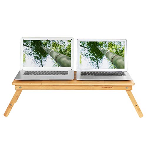 SONGMICS Large RightLeft Handed Laptop Desk Bamboo Bed Tray Tilting