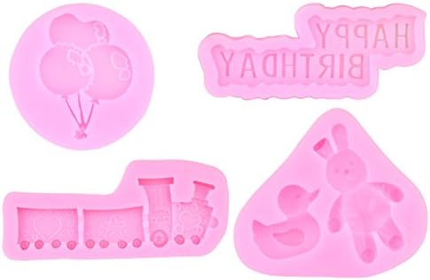 Set of 4 Birthday Kid Design Party 3D Figures Molds / Cake Decoration For Children / Ice Cube Moulds / Theme Molds / Chocolate Molds / Jelly Molds / Candy Molds / Silicone Sculpte (Birthday Kid Set)