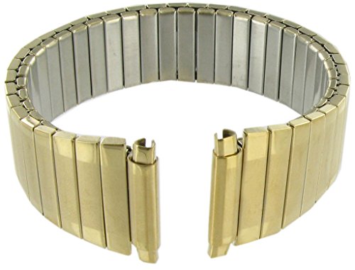 Mens Stainless Steel Stretch Watch Band, Flex Radial Expansion Replacement Strap, (16mm,17mm,18mm,19mm,20mm,21mm) Straight End, No Clasp - Gold - by United Watchbands