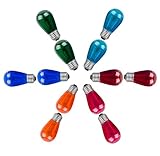 12-Pack S14 11W Colored Glass Decorative Antique Vintage Edison Incandescent Bulbs for E26 Sockets, 6 Color, Waterproof Replacements Medium Base Lights for Celebration Indoor Outdoor Garden Deck Yard