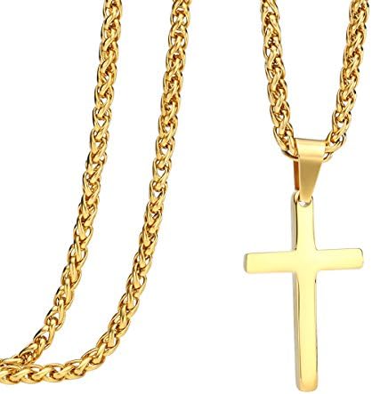 24 inch Stainless Steel Gold Cross Pendant Necklace Franco Chain