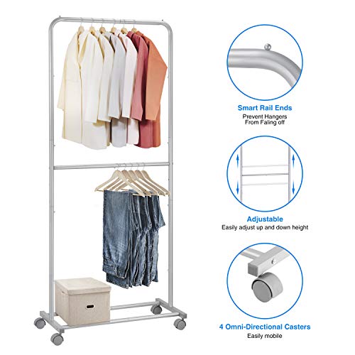 Simple Trending Double Rod Clothing Garment Rack, Rolling Clothes
