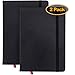 Thick Paper Notebook -A5 Black Faux Leather Journal-(2-Pack) Large Lined College Ruled 120 GSM, Fountain Pen Writing Notebook Pockets. Bleed Proof, Personal, Vegan, PU, Pen Holder, Table of Contents