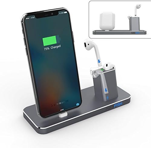 2 in 1 AirPods & Iphone Charge Dock,AirsFish Smart Charge Stand for AirPods/Earbuds,Iphone X/8/8Plus,Iphone 7/7Plus,Iphone 6S/6S Plus,Iphone 6/5S/SE/5/5C (Space Gray)