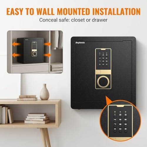Asylosss 53L Digital Anti-Theft Safe, Shelf, Alarm, Wall Mount | Heavy-duty steel safe, 3-way access (code/key/Type-C), Removable shelf, Dual alarm, Wall-mountable, for cash jewelry office