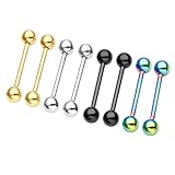 JOVIVI 8pc 16G Mix-color Stainless Steel Barbell Lip/Eyebrow/Noese/Nipple Piercing Rings Earrings 1/2
