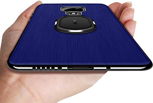 Diaxbest Leather Case Compatible with Huawei Mate 20 X,Slim Leather Case with Ring Holder Stand Anti-Slip Soft TPU Full Body Protective Shockproof Business Men Covers Compatible Huawei Mate 20 X(Blue)