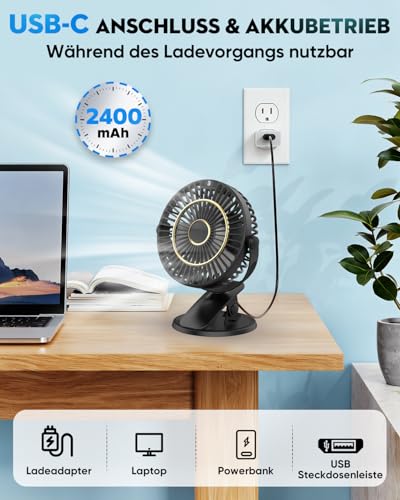 COZII Mini Fan, USB Fan Quiet Clip Fan Table Fan with LED Display, 720° Rotation & 5 Speeds, 16 cm Portable Fan for Home, Office, Pram, Outdoor