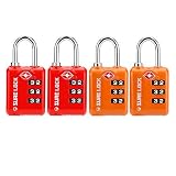 SURE LOCK TSA Approved 3 Digit Luggage Locks With Zinc Alloy Body and Hardened Steel Shackle To Lock Travel Suitcase (RED 2+ORANGE 2)