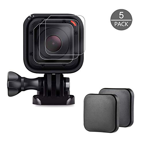 Womdee Tempered Glass Screen Protector Film for GoPro Hero 4 Session Hero 5 Session, Ultra-Clear Tempered Screen Film (3-Pack) & Lens Cover Cap (2-Pack)