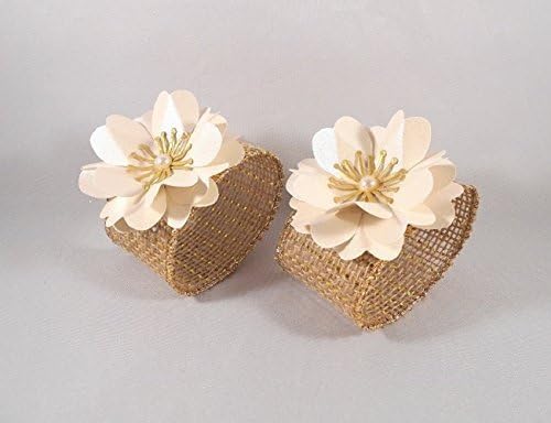 12 Napkin Rings, Burlap Napkin Holders, Hostess Party Napkin Rings, Handmade Paper Flowers - Reserved
