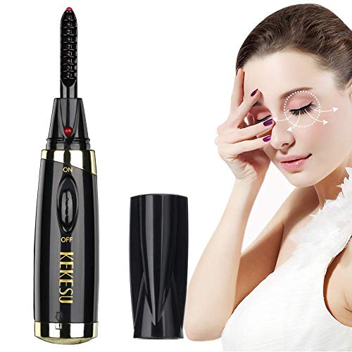 Eyelash Curler,Heated Eyelash Curler, Mini Electric Eyelash Curler, Portable with Led Light Electric Makeup Eyelash Brush (Black)