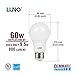 LUNO A19 Dimmable LED Bulb, 9.5W (60W Equivalent), 800 Lumens, 5000K (Daylight), Medium Base (E26),UL & Energy Star (4-Pack)