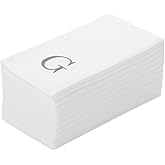 Luxenap 15.8 X 7.9 Inch Linen-Feel Guest Towels, 50 Lettered Hand Towels - Silver Letter 'G', Sans Serif Font, White Paper Dinner Napkins, airlaid, For Restrooms And Tables - Restaurantware