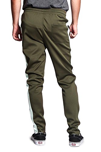 G-Style USA Men's Regular Cuff Non-Ankle Zip Contrast Outer Side Stripe Slim Fit Stretch Drawstring Track Pants TR522 - Olive/Off-White - X-Large - S1C