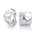 Geometric Hammered Dome Half Hoop Clip On Earrings For Women Non Pierced Ears Polished Silver Plated Brass