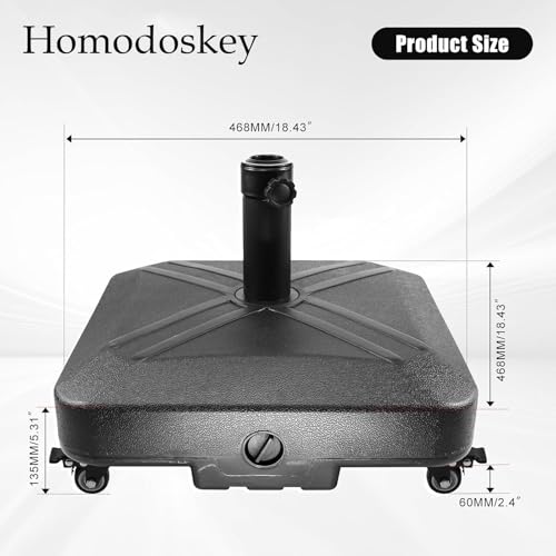 Homodoskey Patio Umbrella Base with Wheels, 125 lbs Capacity Umbrella Stand Base Heavy Duty For Outdoor Patio Deck Poolside Garden Beach, Fillable with Sand or Water, 48 * 48 * 39Cm Black