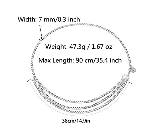 Chargances Women Waist Chain Silver Body Chain Disc Pendant Belly Chain for Women Adjustable Body Harness for Dresses Jeans Chain Jewelry for Women (silver)