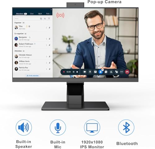 PC tout-en-un avec écran tactile Quad-Core N95 (jusqu'à 3,4 GHz), 16 Go de RAM, 512 Go SSD, écran tactile de 23,8 pouces, webcam pop-up, WiFi6 double bande, Bluetooth 5.3, souris et clavier filaires.