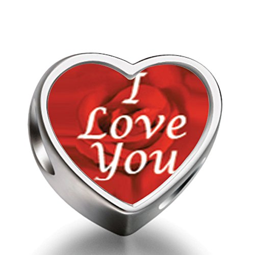 I Love You Rose Beads Charms DIY Heart Bracelet Charm V's Day Gift