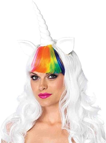 Leg Avenue Adjustable Unicorn Wig And Rainbow Tail Bundle with Stockings