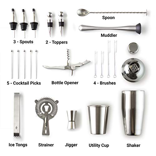 Maxam Barkeeper-Set, 24-teilig, Shaker, Eiszange, Stößel, Rührlöffel, Hawthorne-Sieb – professionelles rostfreies… – Bild 8