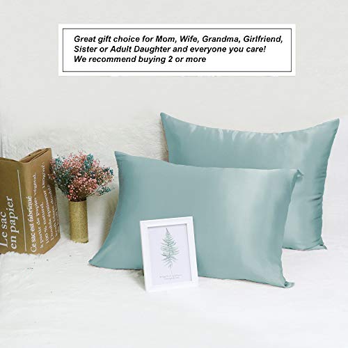 Ravmix Slip 100% Pure Mulberry Silk Pillowcase King Size for Hair and Skin with Hidden Zipper, 21 Momme 600TC Hypoallergenic Soft Breathable Both Sides Silk Pillow Case, 1-Pack, 20×36inch, Aqua Green - Thumbnail 2