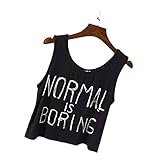 Lisingtool Women's Tank Tops NORMAL IS BORING Letter Print Vest Blouse (Large, Black)